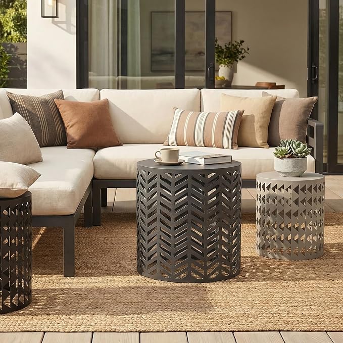 ITEFDTUTNE Outdoor Side Table Set of 3,Metal Outdoor End Tables for Patio Small Round Accent Table for Poolside Backyard Balcony Gazebo Indoor