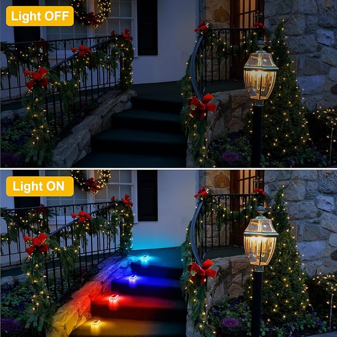 T-SUN Solar Deck Lights Outdoor Waterproof, Deck Lights Solar Powered, Driveway Marker Light for Fence Front Door, Step, Stair, Garden, Sidewalk, Pathway, Dock Porch, Backyard (Multicolor, 4 Packs)