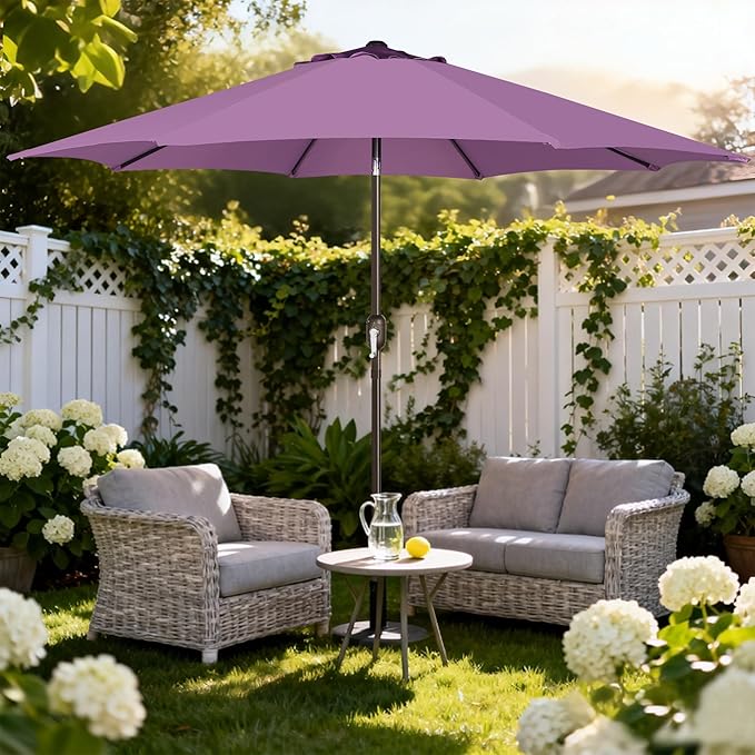 Blissun 9' Outdoor Patio Umbrella, Outdoor Table Umbrella, Yard Umbrella, Market Umbrella with 8 Sturdy Ribs, Push Button Tilt and Crank