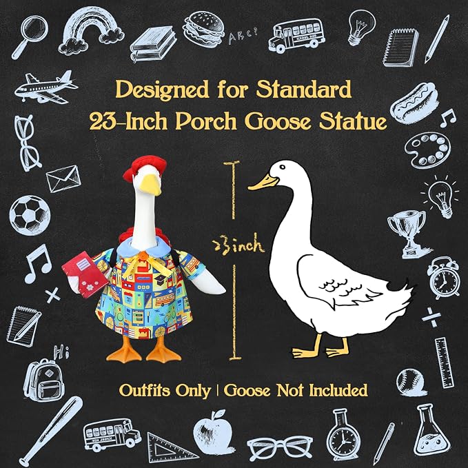 Back to School Porch Goose Outfit with Schoolbag for 23" Porch Goose Statue | Porch Goose Back to School Outfit with Notebook, Classroom Goose for First Day of School, Outdoor, Garden, Yard, Patio Decor