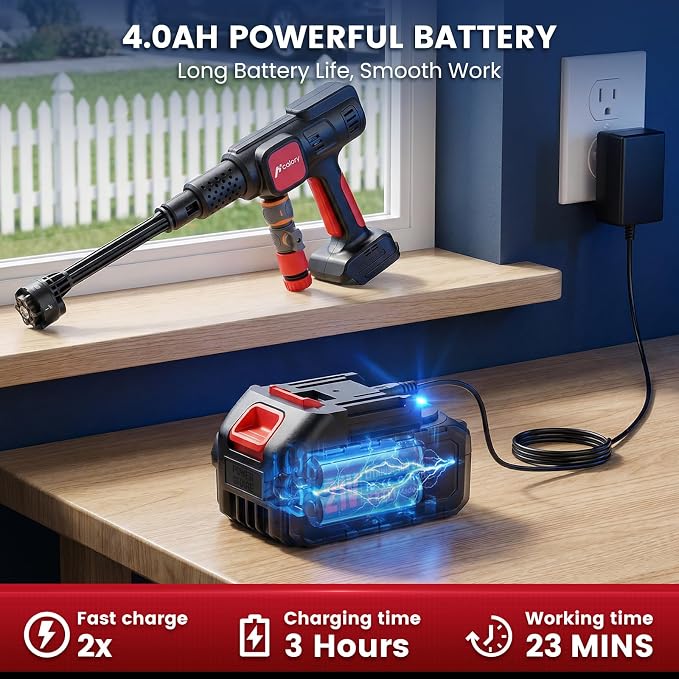 Cordless Portable Washer, 1750 PSI Max Brushless Motor, Hanheld Washer with 4.0Ah Batteries, LCD Display & 4 Gears, Direct Tap & Garden Hose, 7-in-1 Nozzle & Foam Cannon for Auto,Patio, Siding