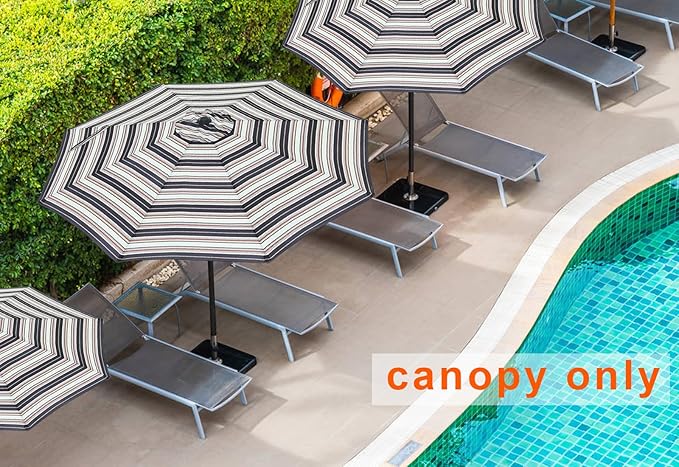 MASTERCANOPY Patio Umbrella 10 ft Replacement Canopy for 8 Ribs-Black and Red stripe Canopy Only