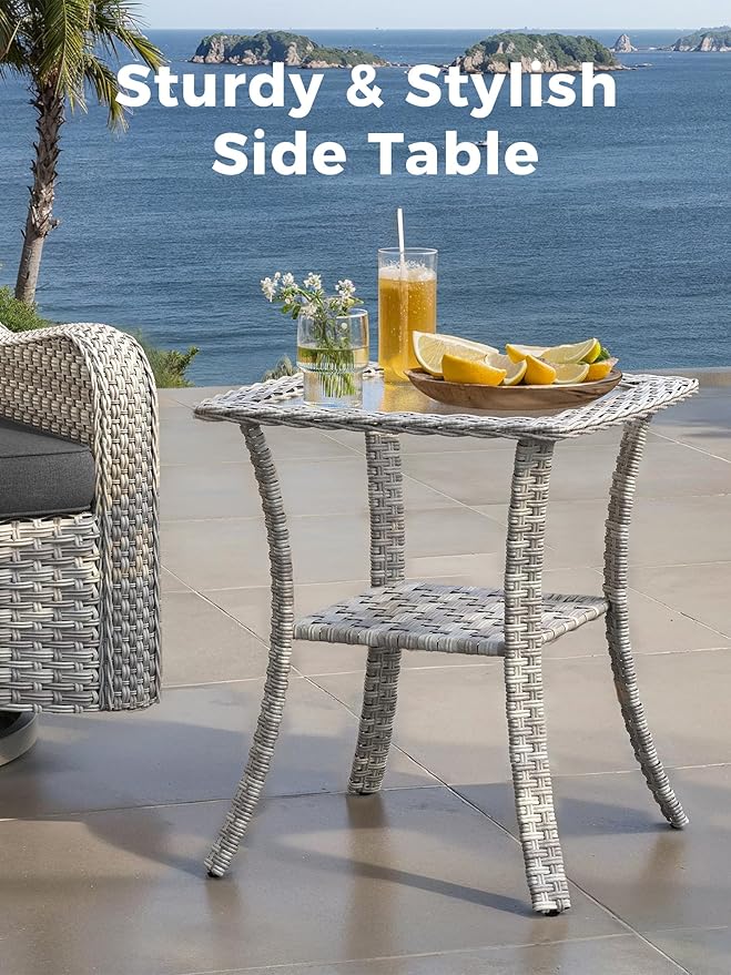 3 Piece Outdoor Wicker Patio Furniture Set,High Back Swivel Rocker Patio Chairs with 4" Thickened Cushions & Side Table, All-Weather PE Rattan for Garden, Backyard, Porch, Black