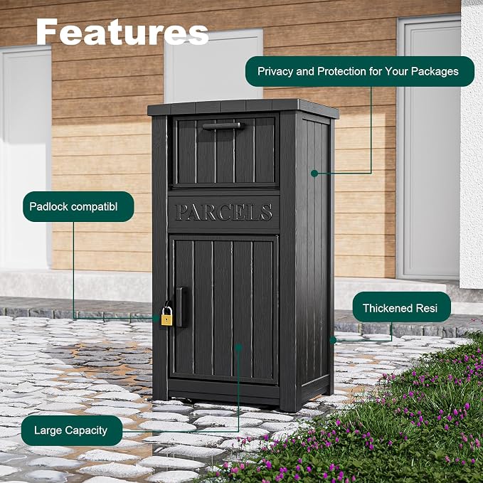 Delivery Box for Porch – Secure, Weather-Resistant Storage for Packages with Lockable Compartment (Black, Double Tier)
