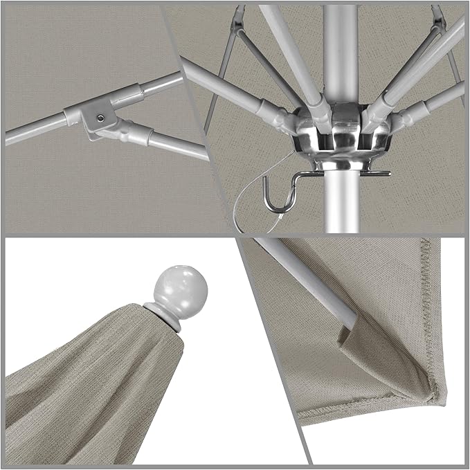California Umbrella 9' Round Aluminum/Fiberglass Umbrella, Push Open, Silver Pole, Olefin Woven Granite