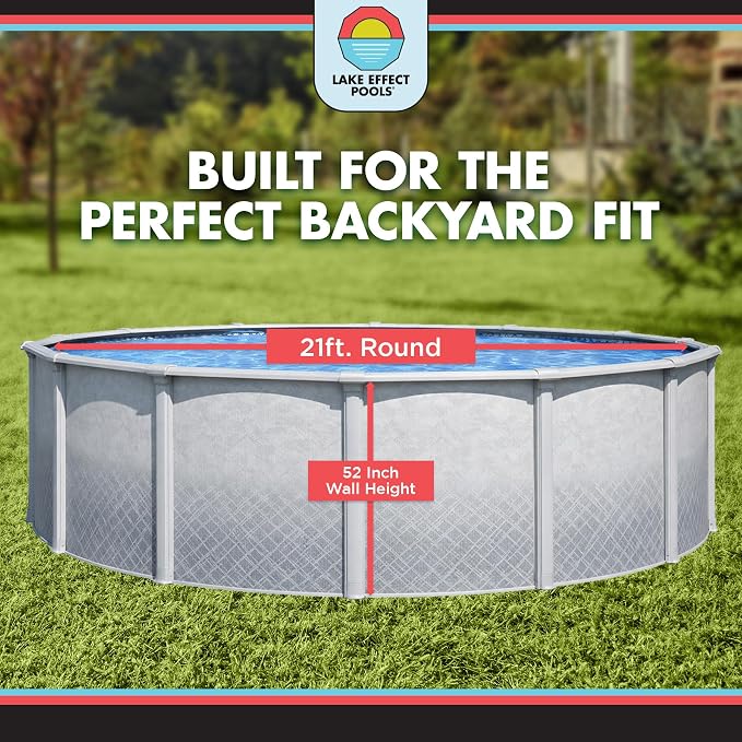 Lake Effect Pools 'Lifestyle' 21 ft Round Above Ground Swimming Pool | 54 Inch Resin Protected Steel Sided Walls | Bundle Includes: 25 Gauge Overlap Liner & Widemouth Skimmer