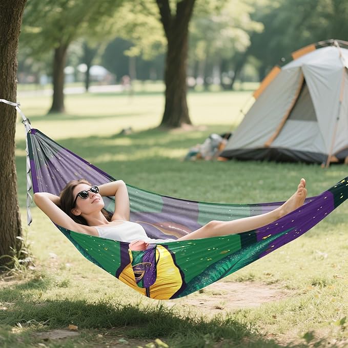 Mardi Gras Carnival Jewelry Feather Lipstick Outdoor Hammock with Tree Straps Tree Hammock for Outside Beach Patio Garden