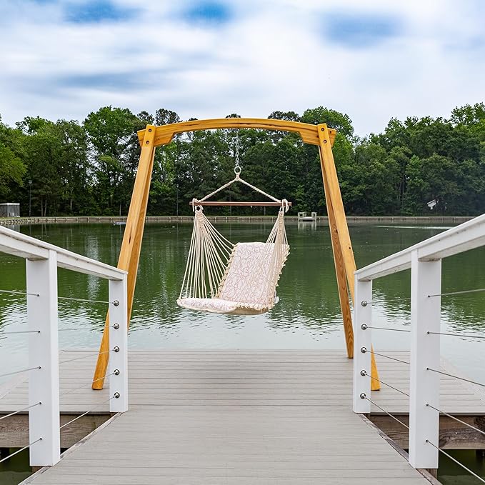 Nags Head Hammocks Atoll Persimmon Bella Dura Cushioned Single Swing – 24 in. x 24 in., 350 lb Capacity, Cumaru Spreader Bar, Handcrafted in The USA