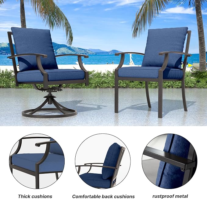 9 PCS Outdoor Patio Dining Set,Patio Table and Chairs Metal Outdoor Patio Furniture Set with Umbrella Hole,Dining Table Set with 8 Swivel Chairs for Deck,Backyard and Garden,Navy Blue