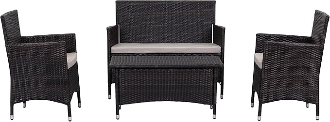 Safavieh Outdoor Collection Figueroa Brown and Sand 4-Piece Patio Set