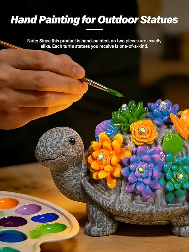 Guhope Solar Garden Statues, Outdoor Solar Turtle Decor with Succulent and 8 LED Lights, Outside Yard Figurine Decor for Garden, Lawn, Patio, Balcony, Porch, Unique Gifts for Mom Grandma