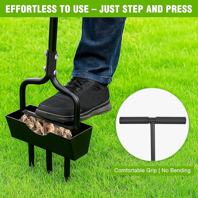 Yesker Lawn Aerator Coring Tool with Soil Core Tray, 39 inches Manual Garden Plug Aerator for Grass Aeration, Yard Aerator & Cleaning Tool for Compacted Soil, Lawn Care