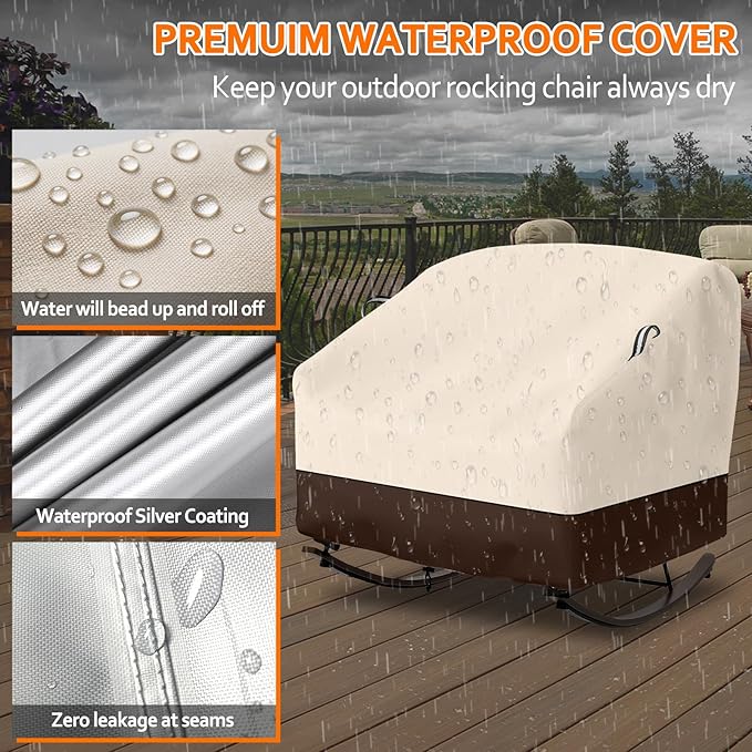 STARTWO Outdoor Papasan Rocking Chair Cover, Patio Furniture Covers Waterproof adapter for Egg Rocking Chairs and Rattan Wicker Lounge Chairs, 41"L x 45"W x 31"H, Beige&Brown