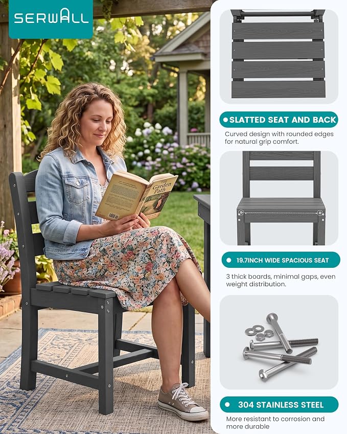 SERWALL HDPE Outdoor Dining Table and Chairs Set for 4 | with Armless Chair Seat