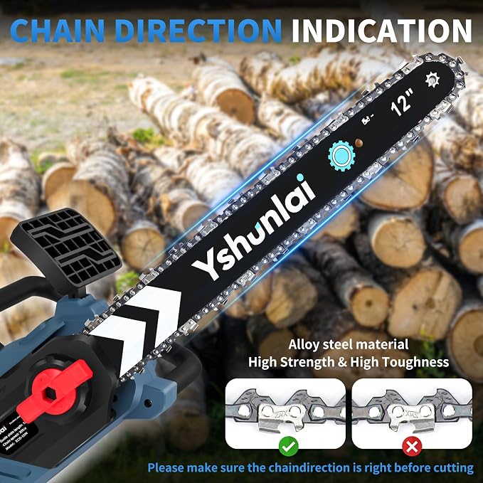 12" Electric Chainsaw Cordless, Brushless Battery Powered Chain Saw with Dual 4000mah Batteries and Charger, Handheld Mini Chainsaw for Wood Cutting Tree Trimming Branch Pruning