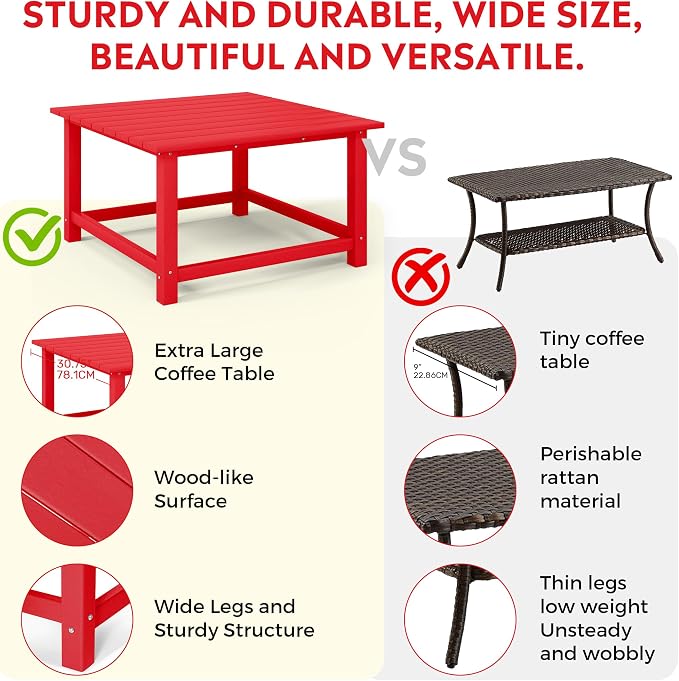 Costaelm Paradise Kids 5-Piece HDPE Outdoor Square Patio Dining Table and Chairs Set, Red
