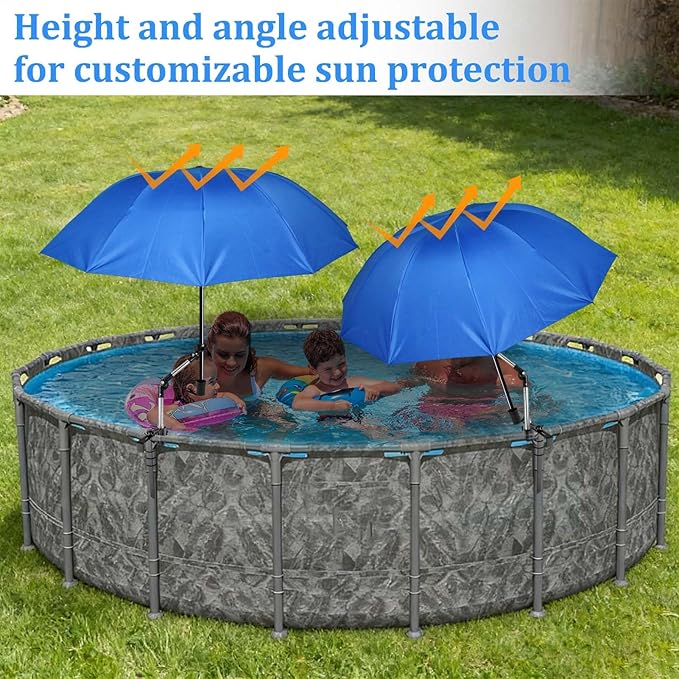 Pool Shade Umbrella, 49.2'' Large Adjustable Above Ground Pool Sunshade Canopy with Clamp 360°Swivel UPF 50+ Portable Weatherproof Patio Umbrella for Swimming Pool Outdoor Garden Beach Chairs