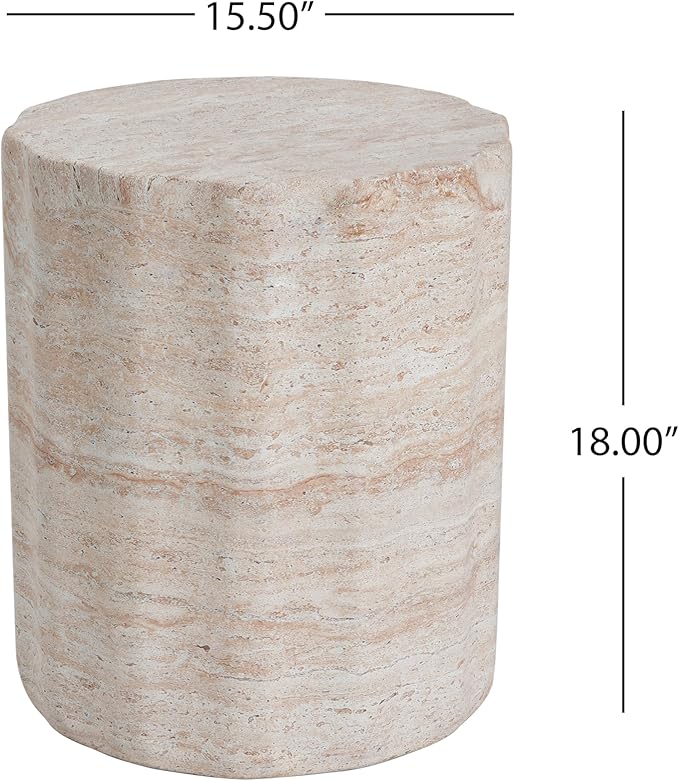 Outdoor Side Table Faux Marble End Table Faux Stone Side Tables Travertine Small Coffee Tables for Indoor Outdoor, Garden Stool Plant Stand for Porch, Backyard Patio, Cylindrical