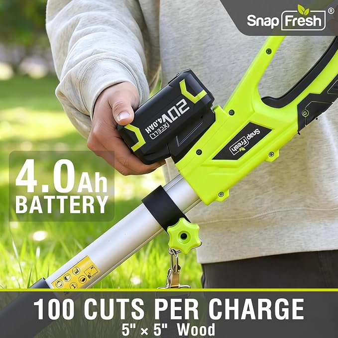 SnapFresh Brushless Cordless Pole Saw, 20V Lightweight Electric Tree Trimmer with 4.0Ah Battery & Fast Charger, 13 ft Reach,8” Cutting Bar, 3 Adjustable Angles, Auto-Oiling for Backyard Tree Trimming