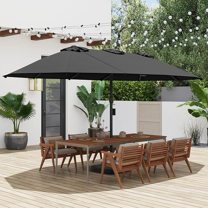 Tangkula 15FT Double-Sided Patio Umbrella with Base, Extra-Large Market Umbrella W/Crank System, Outdoor Twin Umbrella W/ 12-Rib Metal Structure & Air Vents for Garden, Backyard, Poolside