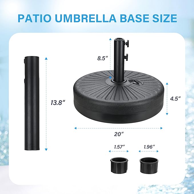 HealSmart 9' Patio Table Umbrella with Button Tilt, 8 Sturdy Ribs, 50lbs Base Stand Included, for Garden, Backyard, Deck, Pool, Red