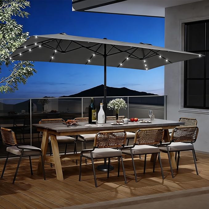 15×15ft Outdoor Patio Umbrella, Double Sided Market Rectangle Umbrella with Crank Handle, Large Sun Shade for Outside Deck, Backyard, Garden