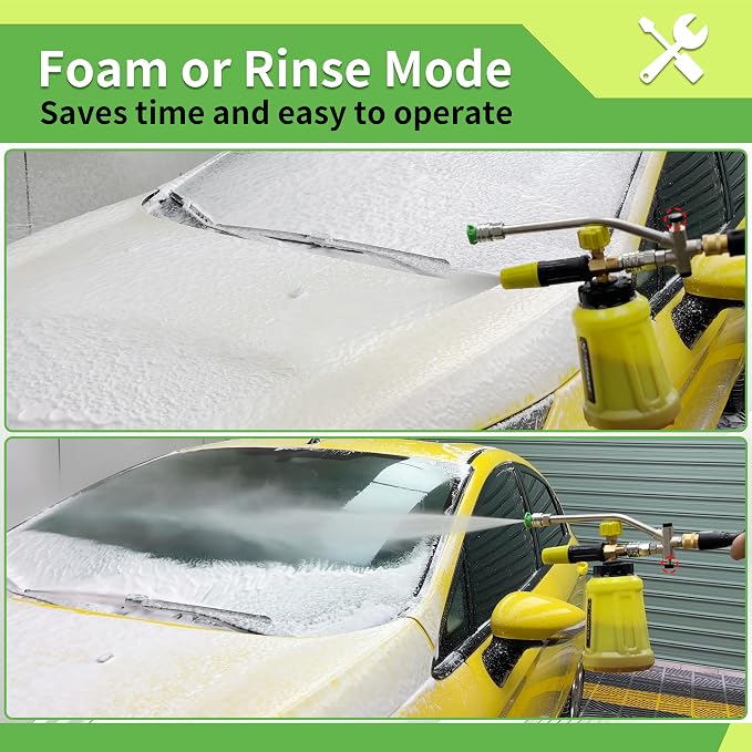 FIXFANS Foam Cannon Dual Connector Accessory for Pressure Washer, Double Tip Attachment Soap Cannon, Replacement Adapter for Portland Husky and Ryobi Power Washer, 1/4" Quick Connect, 5 Nozzles, 1L