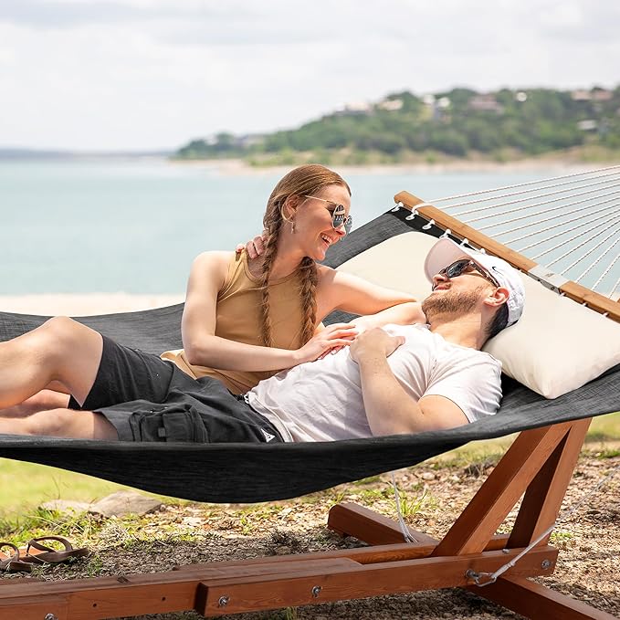SUNCREAT Hammocks for Outside with Stand, Balance Ropes, Two Person Hammock for Poolside, Backyard, Garden, Patio, Dark Gray