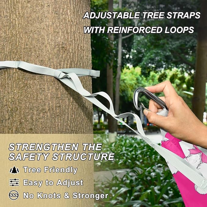 Camping Hammock Outdoor Hammocks for Outside White Bear Bow Hotpink Beach Trees Portable Lightweight with Pockets Tree Straps Indoor Small