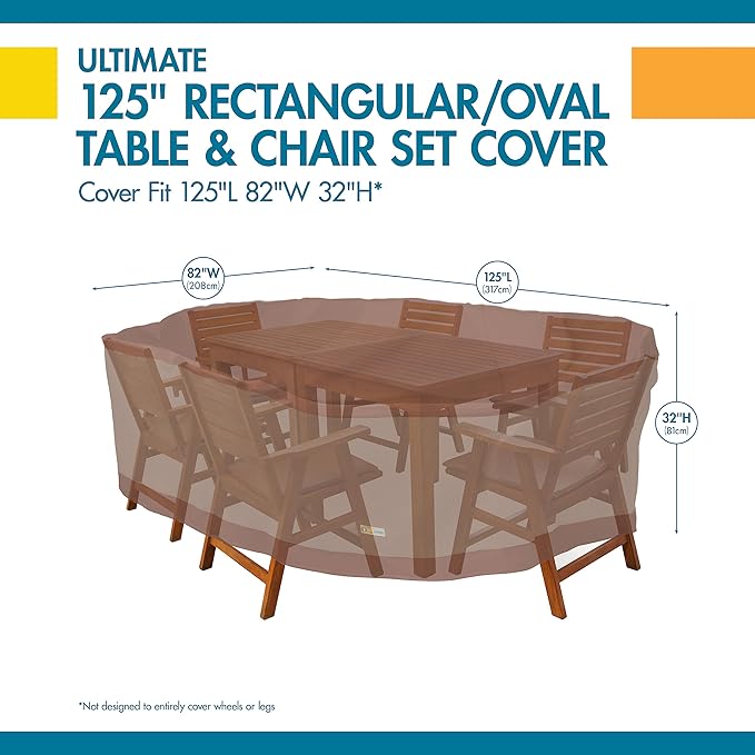 DUCKCOVERS Ultimate Waterproof 127 Inch Rectangular/Oval Patio Table with Chairs Cover