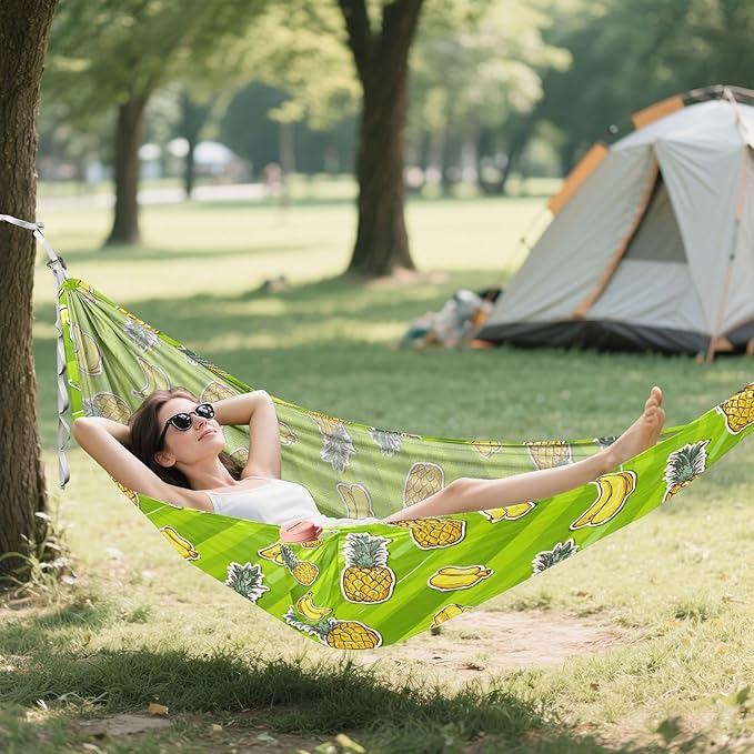 Camping Hammock Outdoor Hammocks for Outside Banana Pineapple Green Beach Trees Portable Lightweight with Pockets Tree Straps Indoor