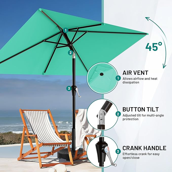 AreShark 6.5' x 10' Rectangular Patio Umbrellas for Outdoor, Outdoor Table Umbrella, Large Outdoor Patio Umbrellas with 6 Sturdy Ribs for Pool, Garden, Deck & Market (Aqua Sky)