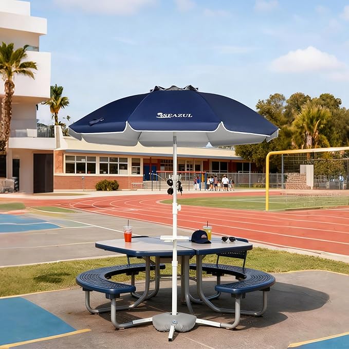 Seazul 6.5ft Sun Shade Umbrella, Portable Umbrella with Stand for Sports, Water Weight Bag, Adjustable and Lightweight, Sun Protection, Navy Blue