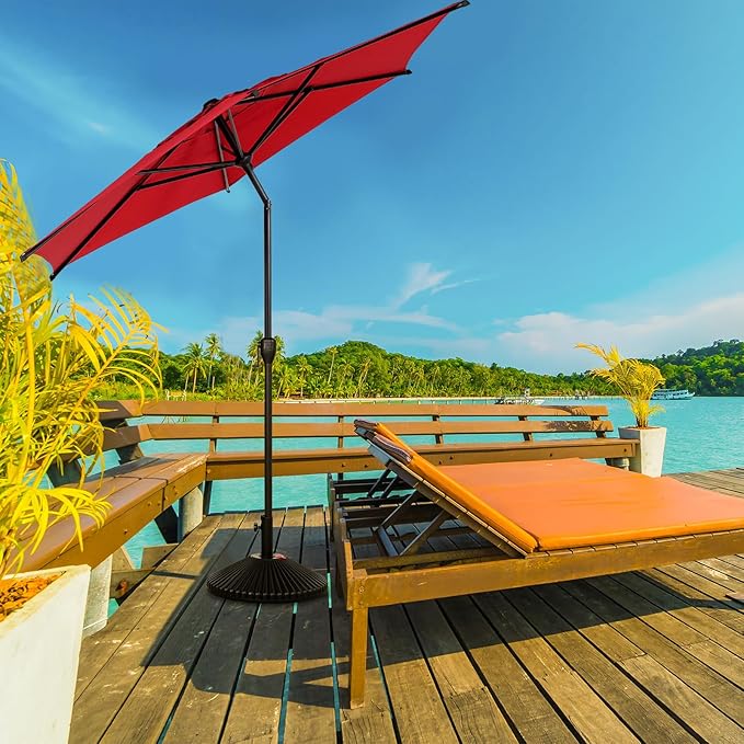 Abba Patio 9FT Lyon Outdoor Patio Umbrella Outdoor Table Umbrella with Push Button Tilt and Crank Market Umbrella 6 Sturdy Ribs UV Protection Waterproof for Garden Deck Backyard Pool, Red