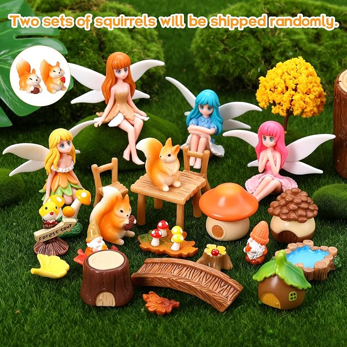 Fairy Garden Accessories 30Pcs Mini Fall Resin Figurines | Miniature Garden, Tiny Autumn Landscape Decor, Rich Variety, Gnomes Animal Plant Furniture, DIY Terrarium Potted Dollhouse