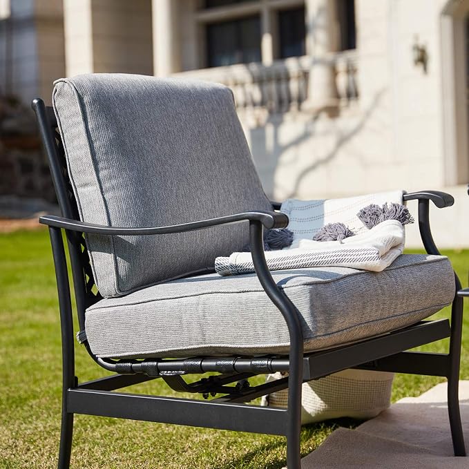Patio Conversation Set Outdoor Furniture CSA Certification 50,000 BTU 33.9 Inch Propane Fire Pit Table Sets with Rocking Chairs (5 Pcs,Grey)