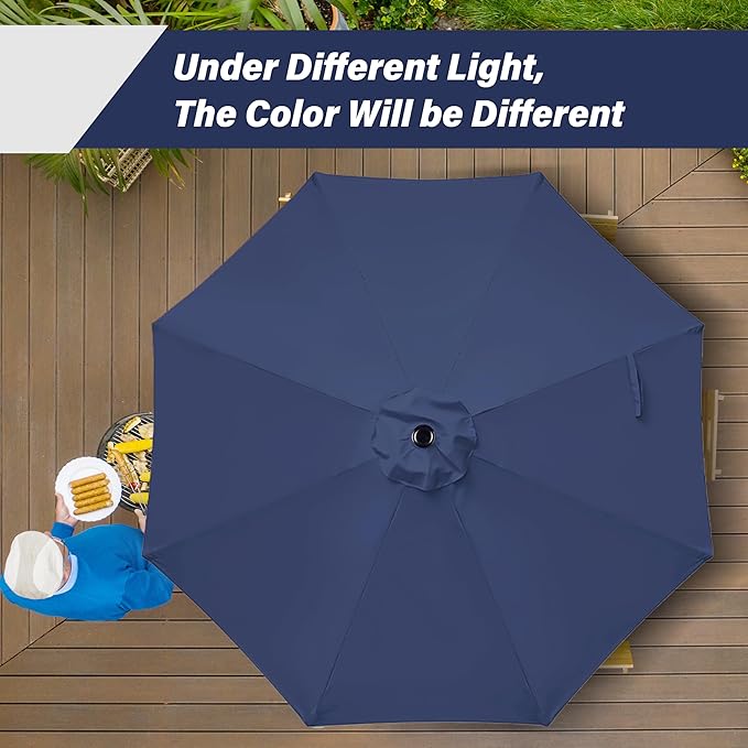 YSSOA 2 Pack 9' Patio Umbrella Outdoor Table Market Yard Umbrella with 8 Sturdy Ribs, Dark Blue