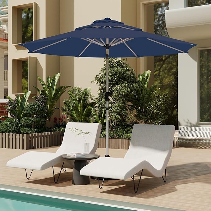 10FT 3-Tier Aluminum Outdoor Patio Umbrella, Fade-Resistant Market Umbrella with Push Button Tilt Function, 8 Sturdy All-Aluminum Ribs for Gardens, Patios, Backyards & Pools