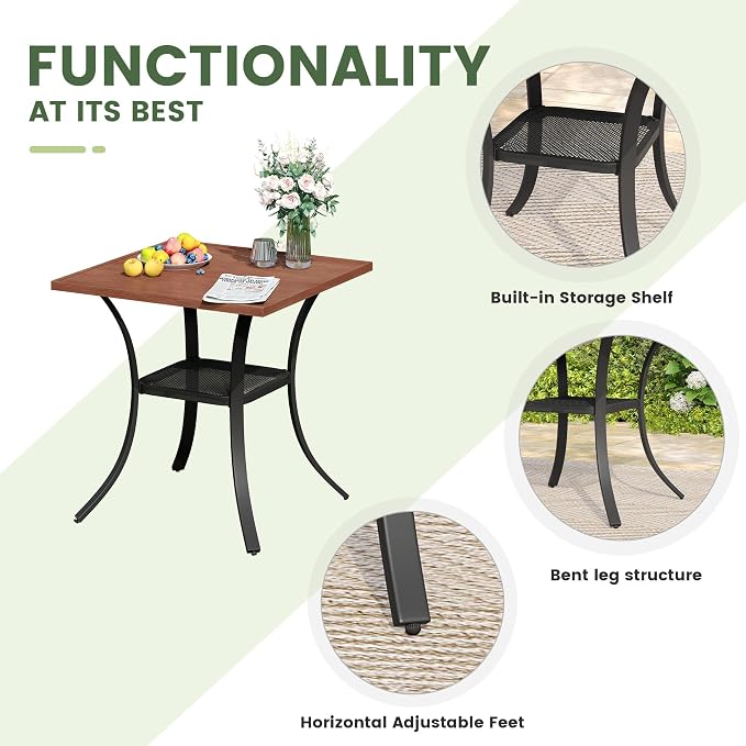 3 Pieces Patio Dining Set, 2 Outdoor Swivel Dining Chairs with 28" Square Outdoor Dining Table, All Weather Textilene Patio Chairs and Metal Table for Garden Backyard, Mixed Brown & Walnut