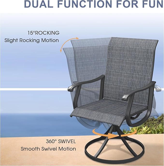 VICLLAX Patio Table and Chairs with Patio Umbrella, 6 Patio Swivel Chairs and Metal Patio Table with 15ft Wheat Outdoor Umbrella for Backyard, Dark Charcoal Chairs & Black Tabletop