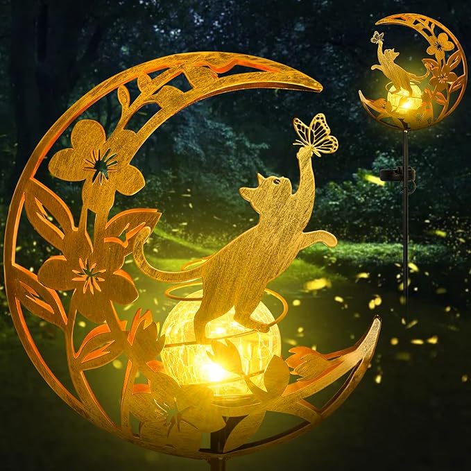 Solar Lights Outdoor Mothers Day Gifts Cat Garden Decor Mothers Day Gifts for Women Mom Grandma Sister Fairy Cat Solar Lights Metal Solar Garden Decoration Outside for Yard, Patio, Backyard, Lawn