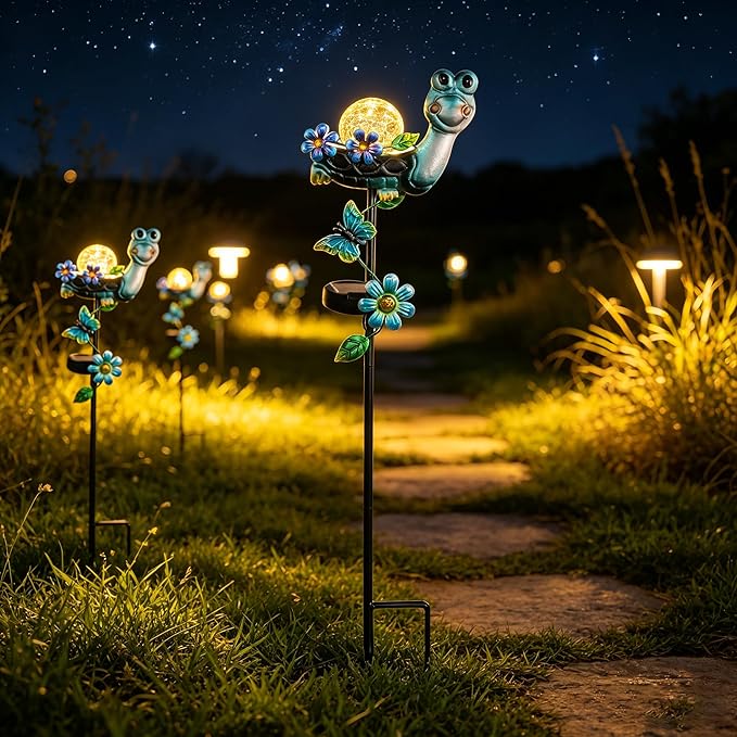 Solar Turtle Garden Stake Lights for Outside 2 Pack Metal Turtle Solar Light Outdoor Decor Waterproof Decorative Garden Stakes Yard Lawn Landscaping Ornaments Housewarming Gifts for Women Mom Grandma