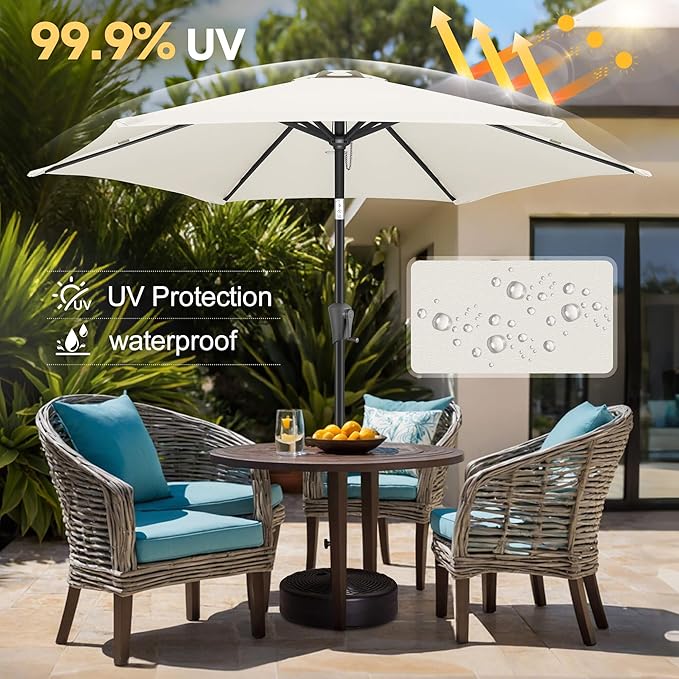 FLAME&SHADE 7.5ft Patio Umbrella - Outdoor Umbrella with Push Button Tilt and Crank for UV Protection, Table Market Umbrella for Garden, Deck, Backyard, Pool and Beach(Ivory)