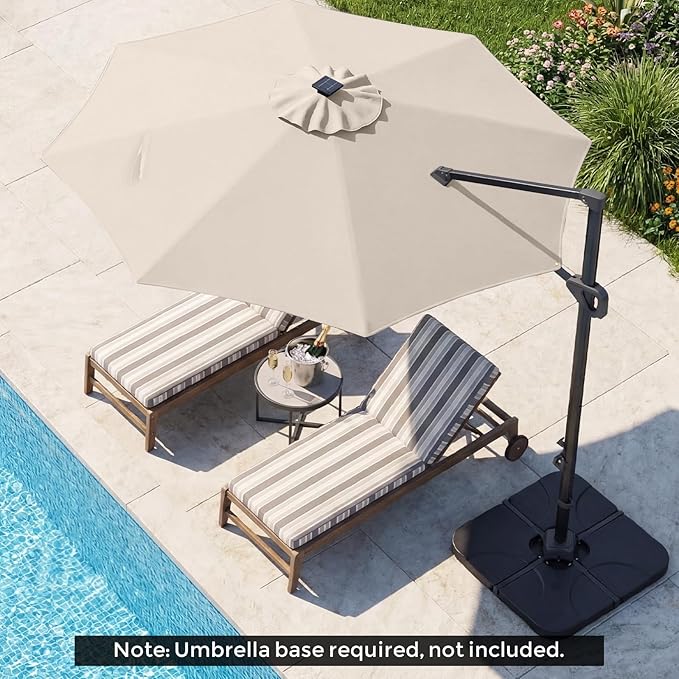 Tangkula 10ft Patio Umbrella with Solar Lights, Offset Cantilever Square Outdoor Umbrella with 35 LED Lights, Aluminum Pole, 360 Degree Rotation, Tilt Adjustment, Air Vent for Pool Deck Yard (Beige)