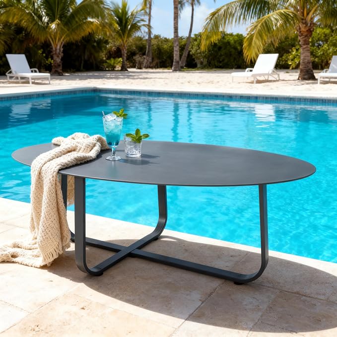 Aluminum Patio Coffee Table, Rustproof Outdoor Side Table | Powder-coated scratch-proof aluminum tabletop, all-weather frame, easy assembly for garden balcony pool