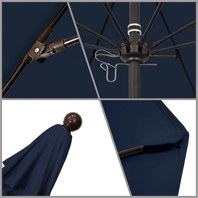 California Umbrella 9' Round Aluminum/Fiberglass Umbrella, Push Open, Bronze Pole, Olefin Navy Blue Fabric
