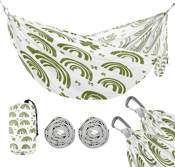 Hammocks for Outside Shamrocks Rainbows Camping Hammock Portable Hammocks with Tree Straps and Carry Bag Camping Accessories for Hiking Beach Outdoor