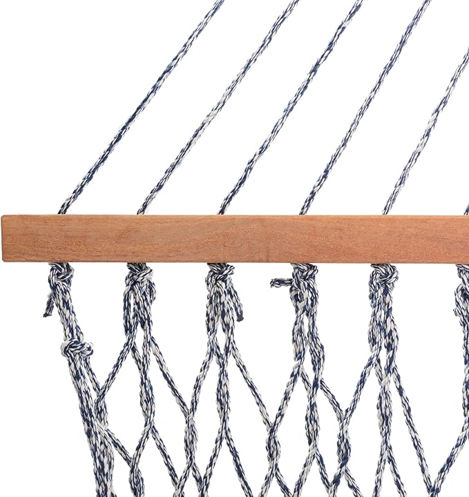 Nags Head Hammocks Admiral Navy Oatmeal DURACORD Rope Hammock – 13 ft. x 60 in., 2-Person, 450 lb Capacity, Cumaru Spreader Bar, Free Chains & Tree Hooks, Handcrafted in The USA