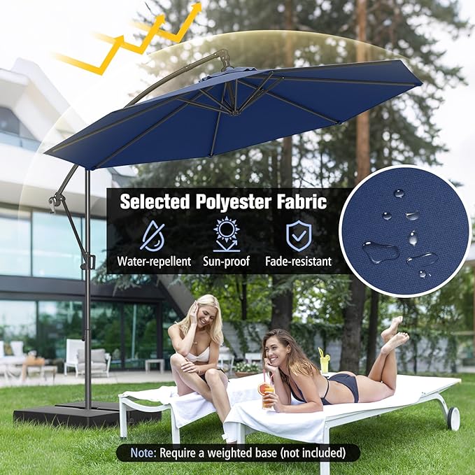 Tangkula 10 FT Patio Offset Umbrella, Hanging Cantilever Umbrella w/X-shaped Base & 360° Rotation, Smooth Crank Handle, Vented Top, Outdoor Market Umbrella for Backyard, Deck (Navy)