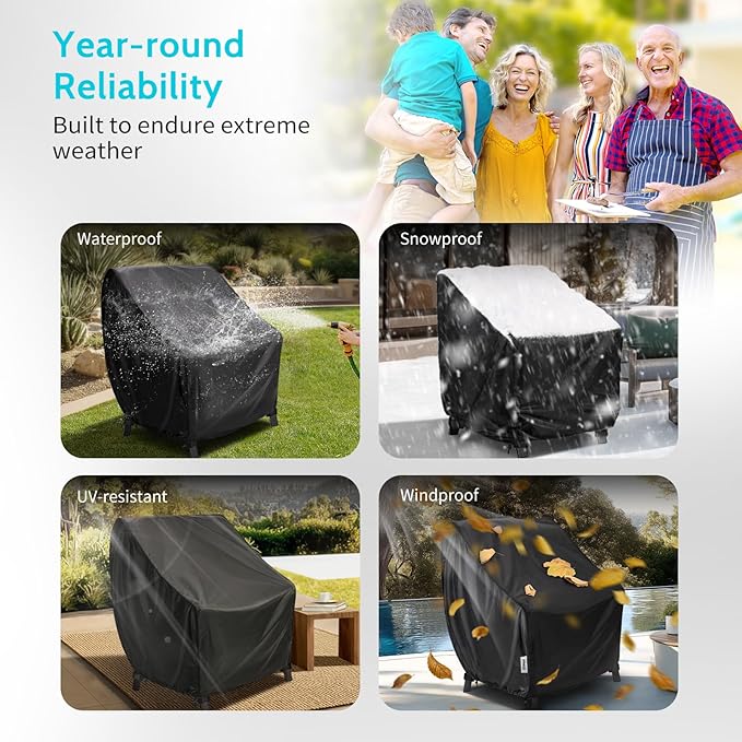 Waterproof Patio Chair Covers 2-Pack, All-Weather Outdoor Furniture Protection with UV Resistance, Windproof Straps & Air Vents, Fits Chairs Up to 35W x 38D x 31H Inches, Black